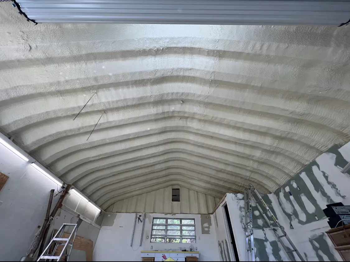 Spray polyurethane foam applied to the underside of a metal roof deck in San Luis Obispo